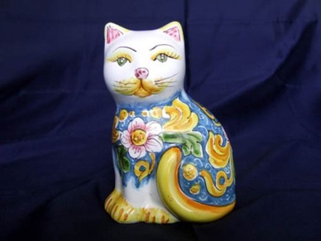 Caltagirone - Gattino in ceramica blu-bianco-giallo - Caltag.
